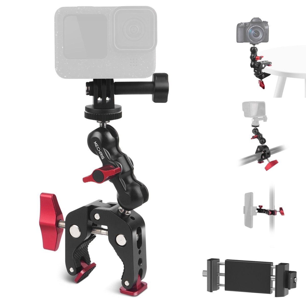 ERFGT Super Clamp Double Pince 360° Rotative – Support Magic Arm Pour Caméra, Lumière, Réflecteur, Moto & Vélo