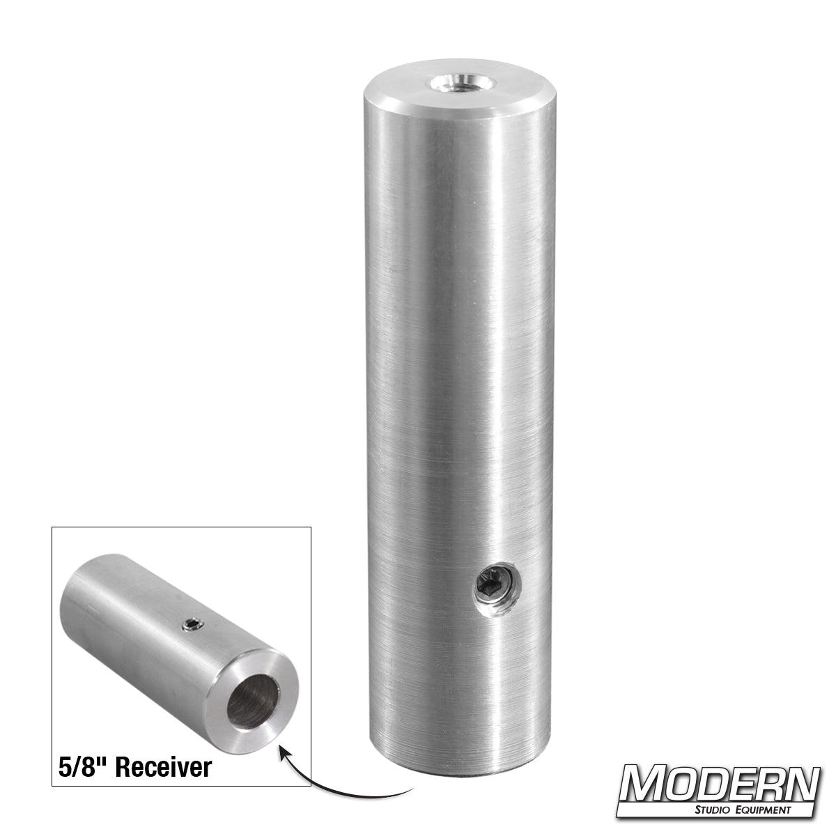 A silver aluminum Speed-Rail Starter for 1 inch, a cylindrical fitting used in film and entertainment for rigging and set construction.
