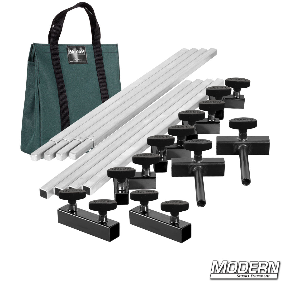6′×6′ frame kit (3′ tubes) with flip flop ears, T-handles and Green Bag | Modern Studio Equipment