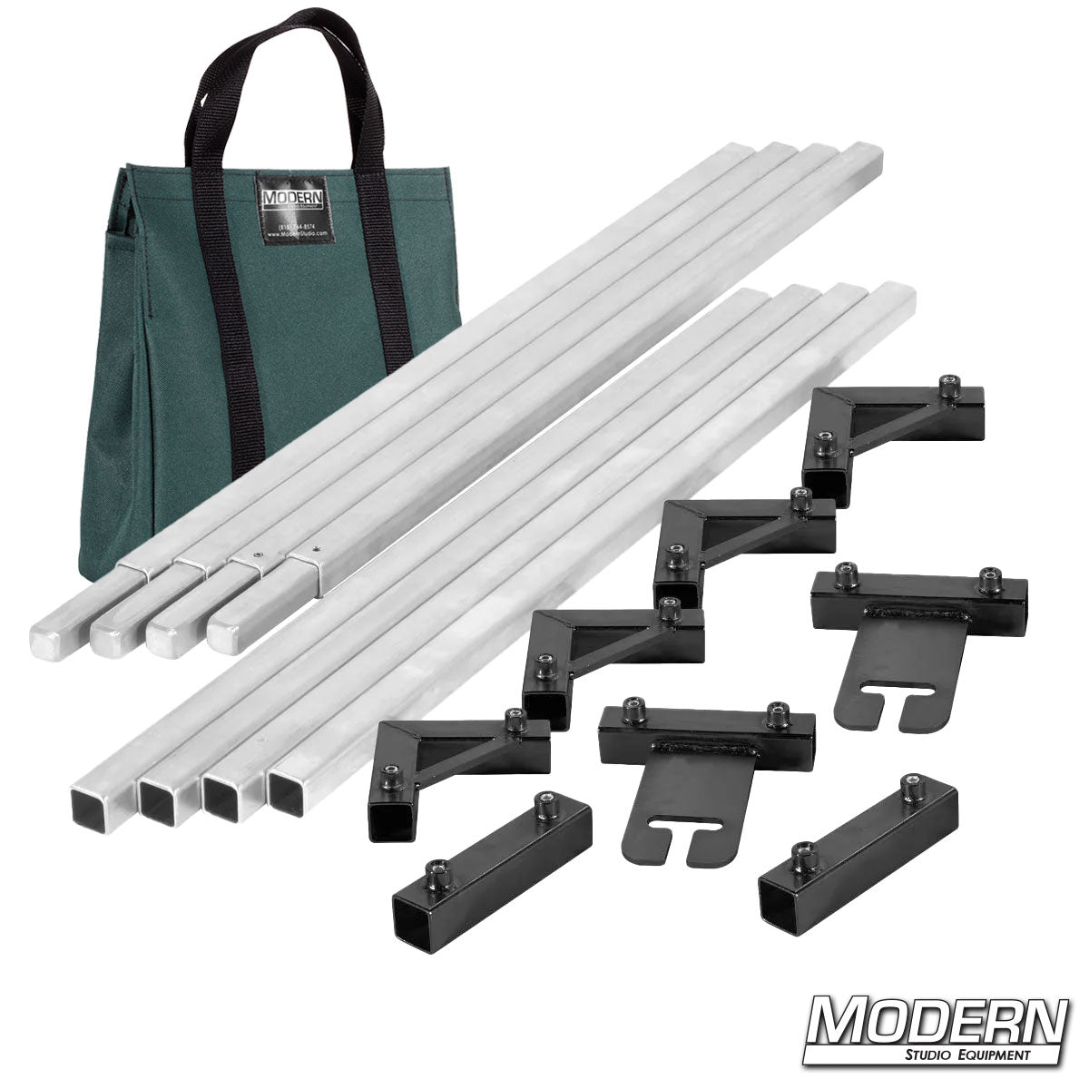 8x8 frame complete with 4-foot tubes in green finish for film rigging and light control.”