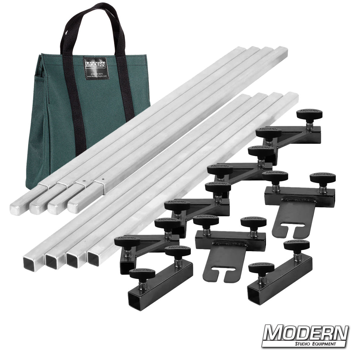 8x8 frame complete with Green bag, 4-foot tubes and with T-Handles for film rigging and light control.”