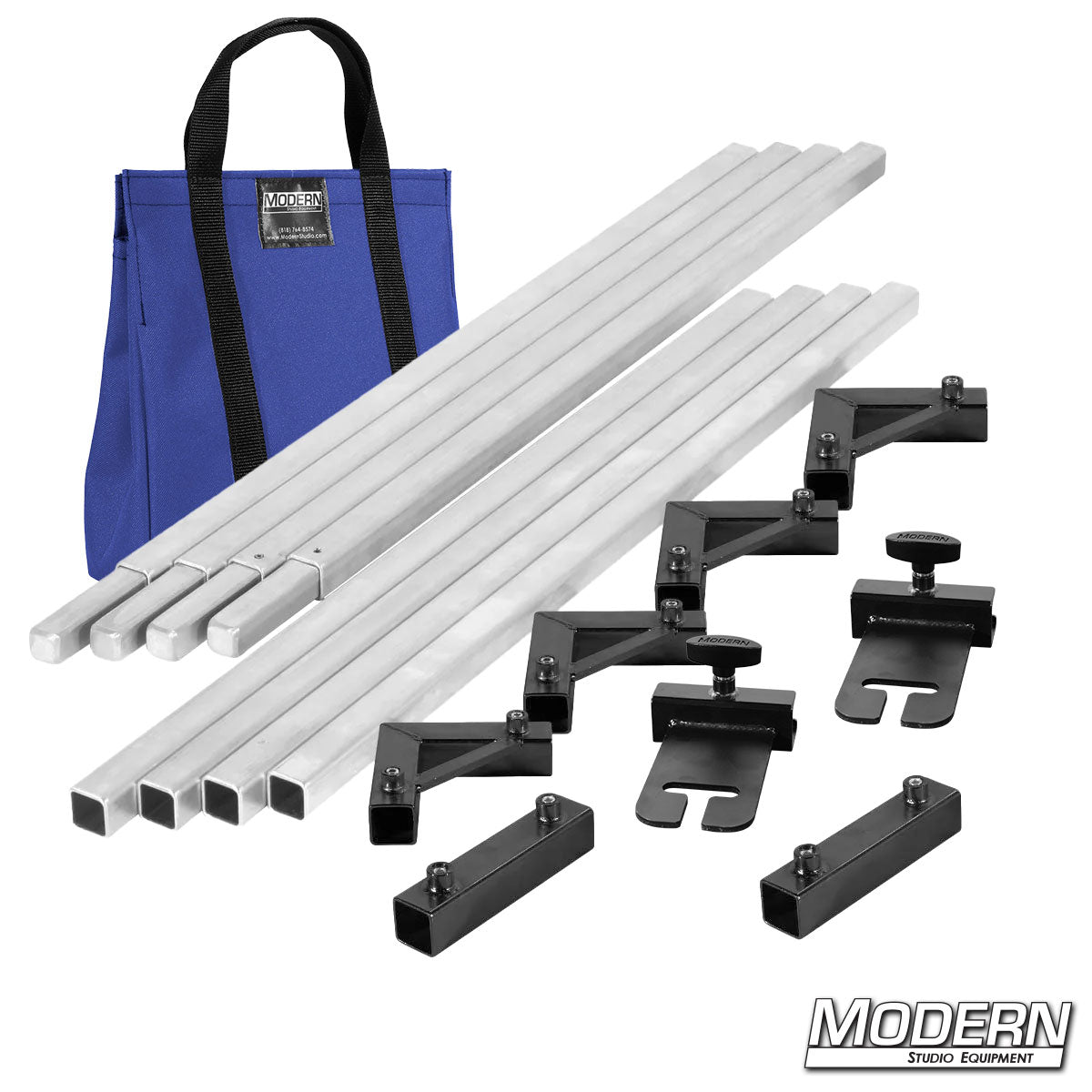 8 x 8 frame kit showing aluminum tubes, ears, and connectors laid out