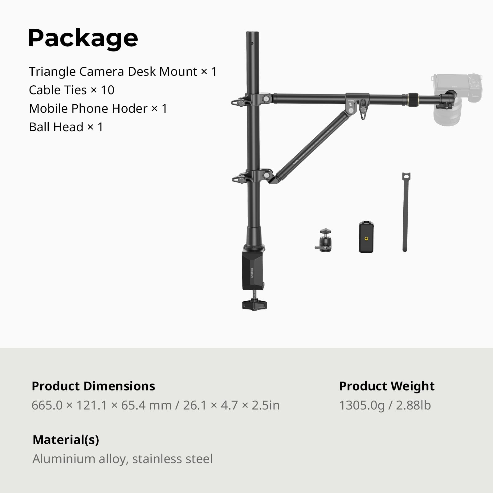 SMALLRIG Triangle Camera Desk Mount, Max. Load 3kg/ 6.6lbs – Grip