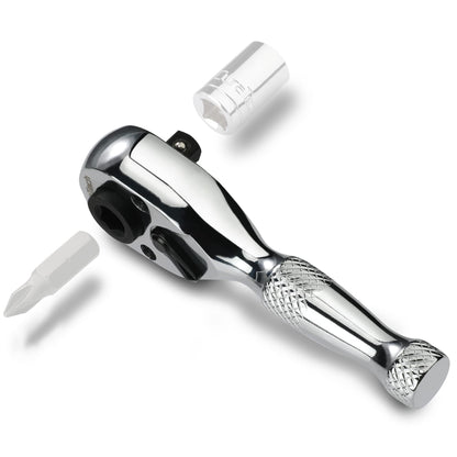 1/4-Inch Stubby Ratchet Wrench, Socket & Bit Driver, 72-Tooth, Chrome Alloy Made