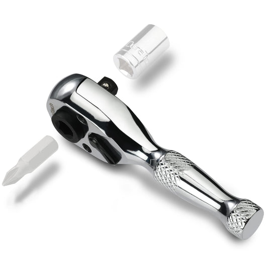 1/4-Inch Stubby Ratchet Wrench, Socket & Bit Driver, 72-Tooth, Chrome Alloy Made