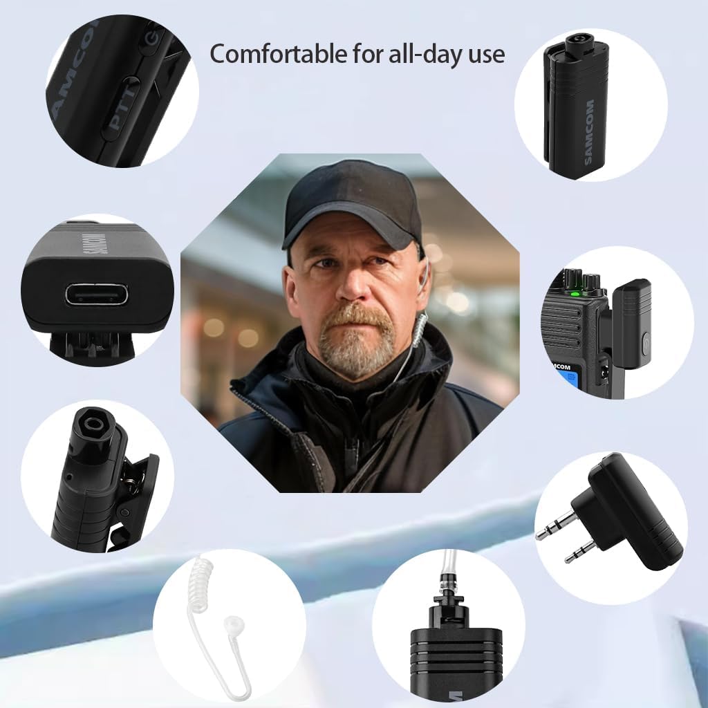 Wireless Earpiece with Clear tube for Two-Way Radios