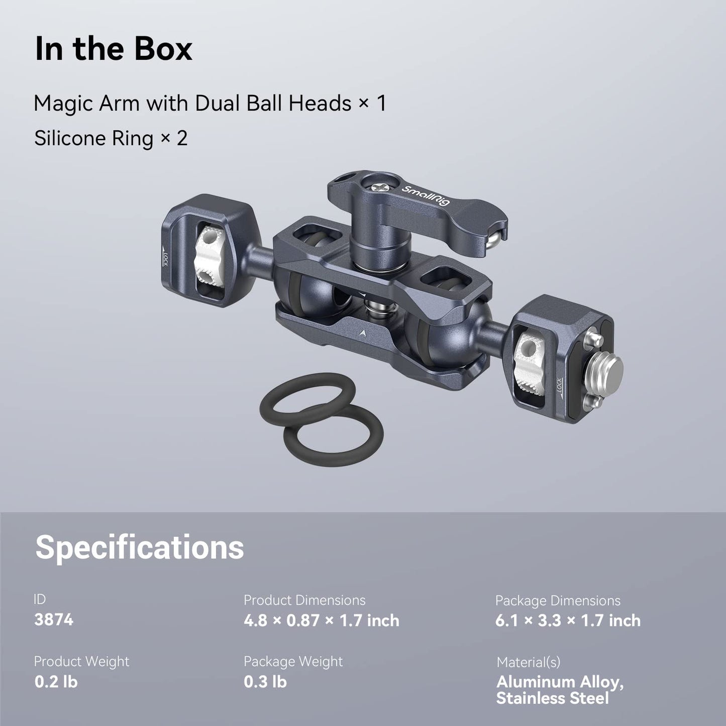 SmallRig Articulating Magic Arm with 3/8"-16 Locating Screw for ARRI and 1/4"-20 Screw (with Retractable Pins), 360 Degree Rotation, Max Load of 12 Ib for Monitor, Camera, and Lights 3874