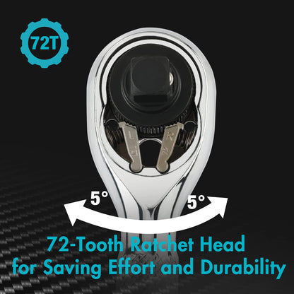 1/4-Inch Stubby Ratchet Wrench, Socket & Bit Driver, 72-Tooth, Chrome Alloy Made