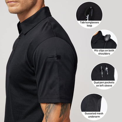 Show Black Polo Short Sleeve Shirts, Moisture-Wicking