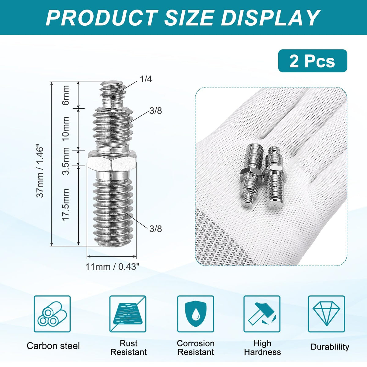 Screws Adapter 1/4" to 3/8" Male Thread, 2Pcs