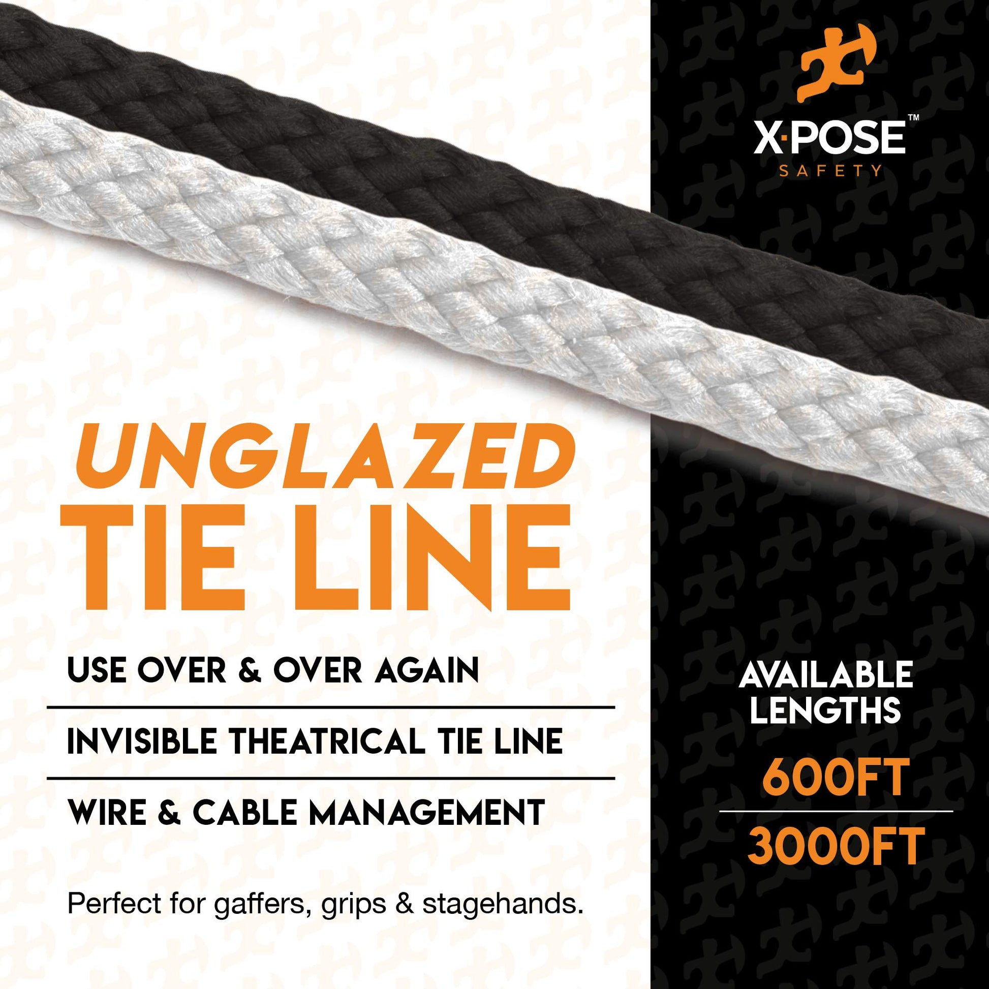 Black Unglazed Trickline Rope - 600 ft x 1/8 inch Theatrical Tie Line Heavy Duty Spool, Cable Management and Wire Tie - for Theatre, Stage Decor, Rigging and Utility Applications - Grip Support Store