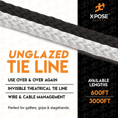 Black Unglazed Trickline Rope - 600 ft x 1/8 inch Theatrical Tie Line Heavy Duty Spool, Cable Management and Wire Tie - for Theatre, Stage Decor, Rigging and Utility Applications - Grip Support Store