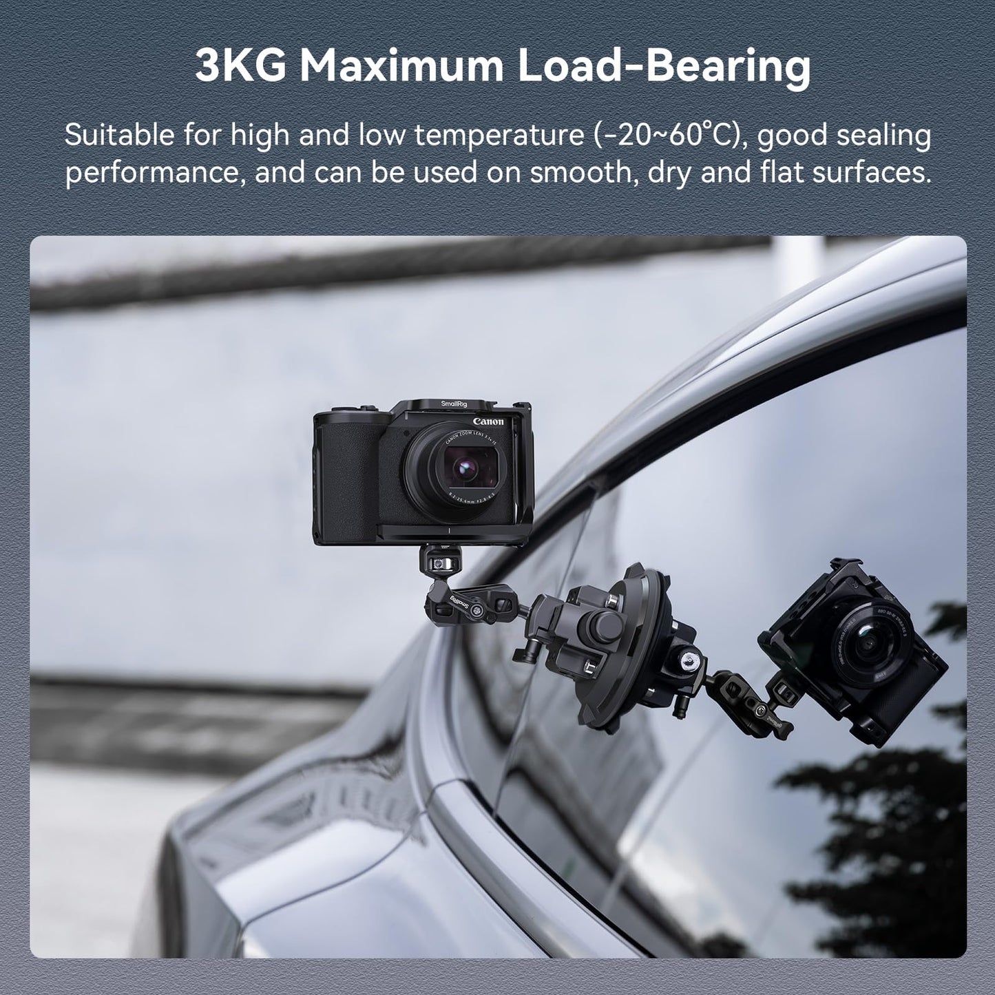 SMALLRIG 4" Camera Suction Mount with Ball Head Magic Arm, Car Mount for Lightweight Camera/Action Camera/Phone, Air Pump Vacuum Suction Cup, Max Load 3kg/6.6 Pound - 4236