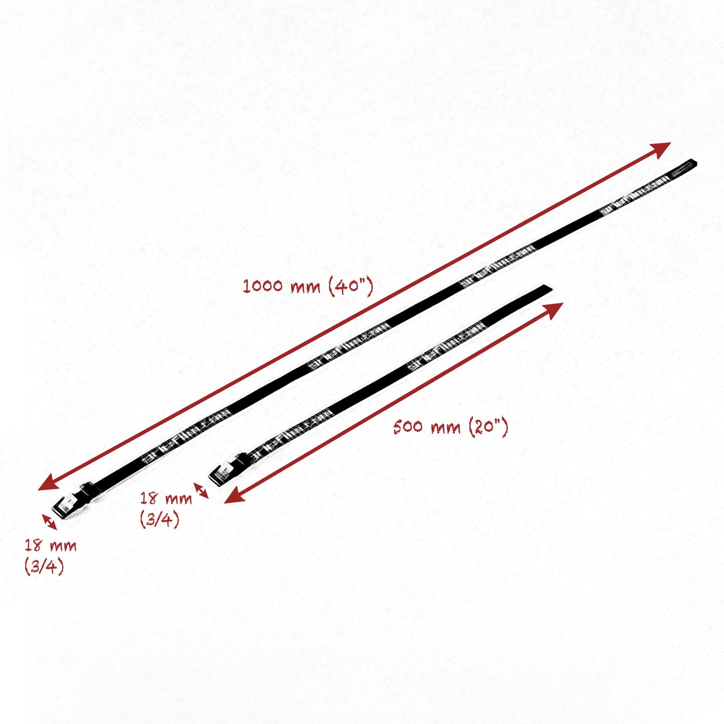 18mm 500mm & 1000mm LENGTH STRAP SET