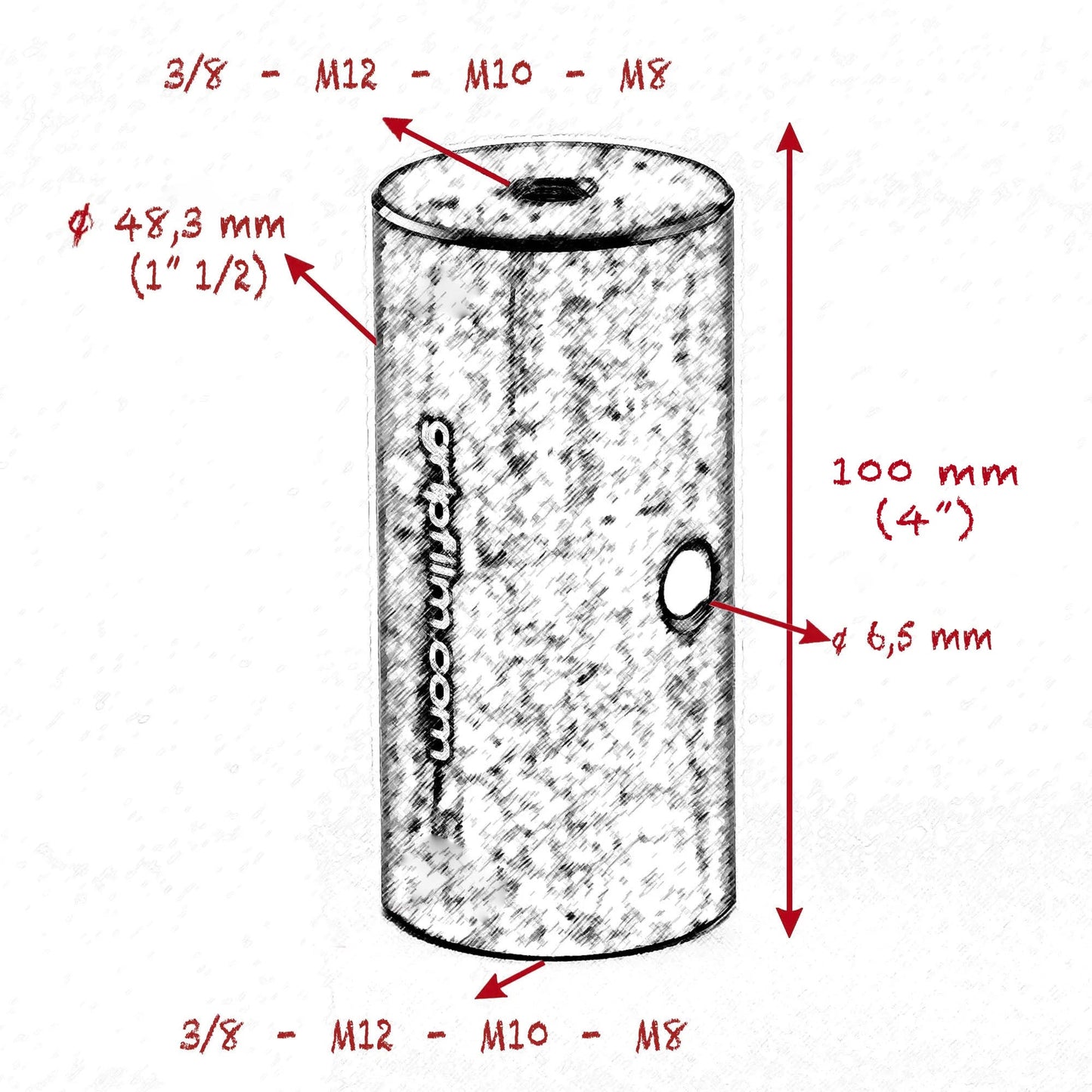 3/8, M12, M10, M8 STARTER PIN 48.3mm ( 1" 1/2 ) KIT