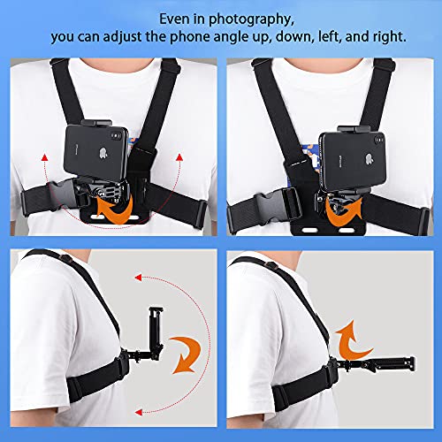 Mobile Phone Chest Mount Strap Holder ，Anti-Slide Strap Mount for Phone 360 Degree Rotary for Video Recording Camera Harness