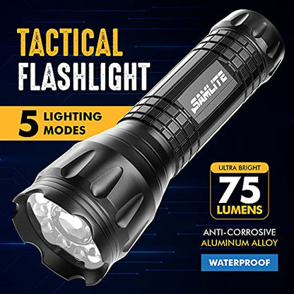 Tactical Flashlight with Red Laser and Magnetic Bottom - Water Resistant - (3 AAA Batteries Included)