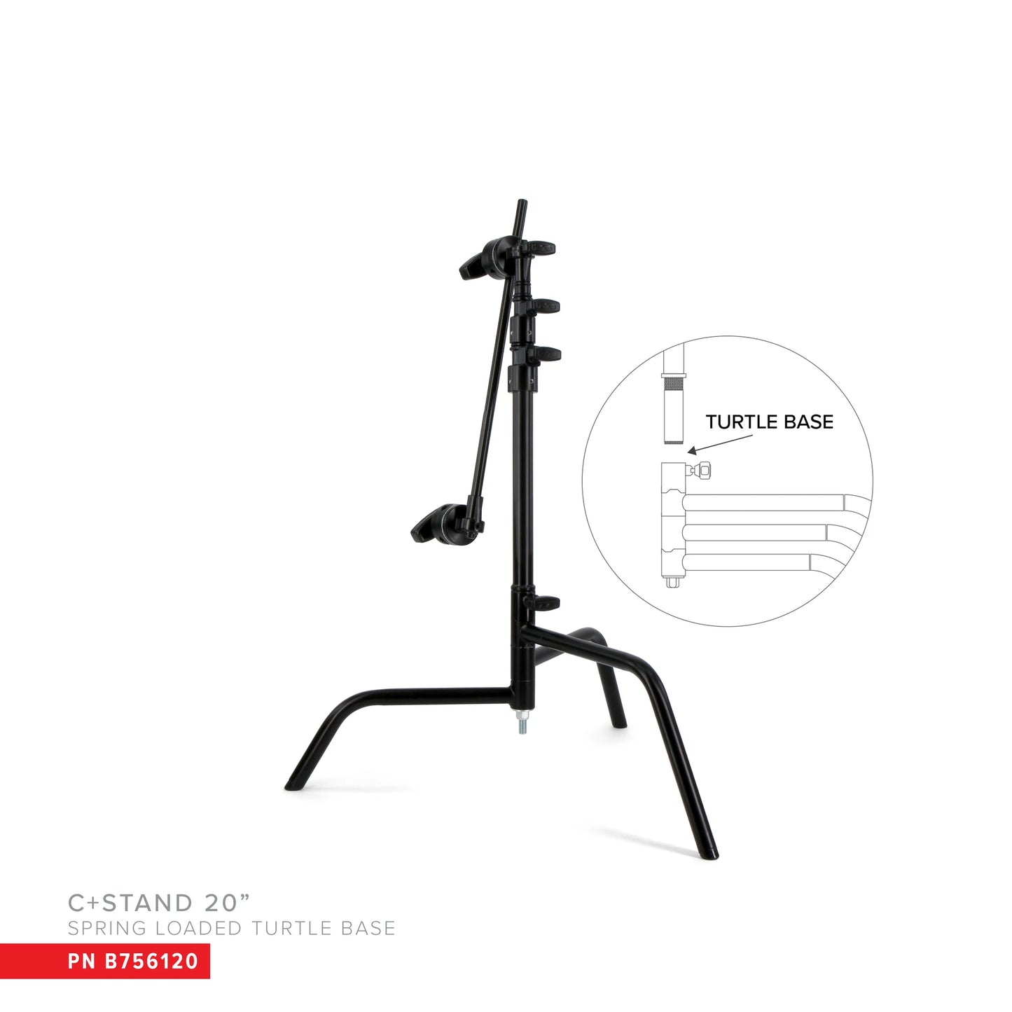 Matthews 20" C-Stand with Spring Loaded Turtle Base + Grip Arm and Head