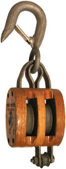 3" DOUBLE WOOD BLOCK, BRONZE BUSHED, LATCH HOOK, GALVANIZED, FOR 3/8" ROPE